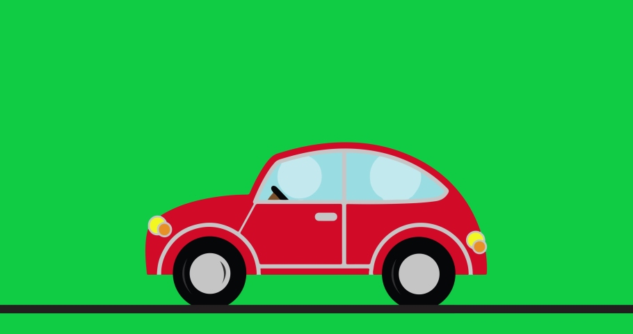 Driving red car green screen 2D animation video clip