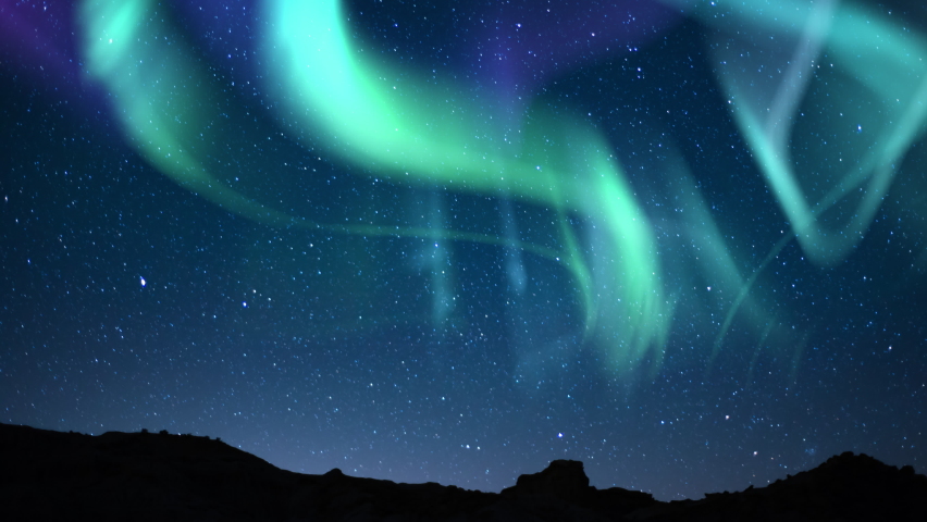 Aurora Green Purple and Milky Way Galaxy Canyon Loop | Shutterstock HD Video #1097746019
