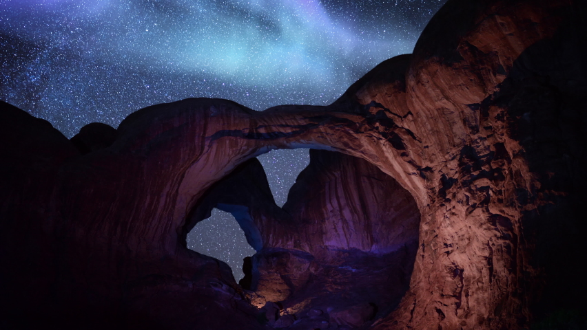 Solar Storm and Milky Way Over Arches National Park Time Lapse