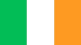 Ireland Flag Colors. 2D Animated transition in vertically on both sides over green screen chroma key for video transition. Seamless looping. 4K UHD.