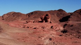 Aerial view on the famous mushroom red sandstone formation in Timna park in Arava desert, Israel