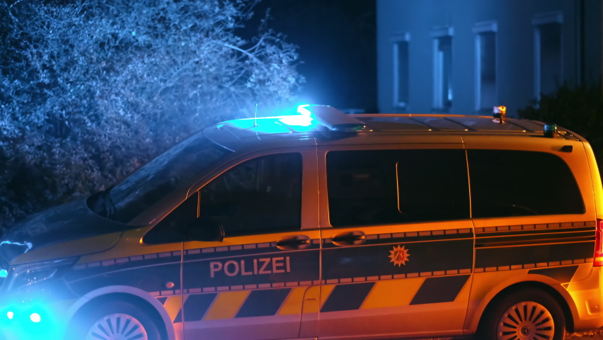 Police car with a siren on, came to a call. Marl, Germany - December 8 2022	