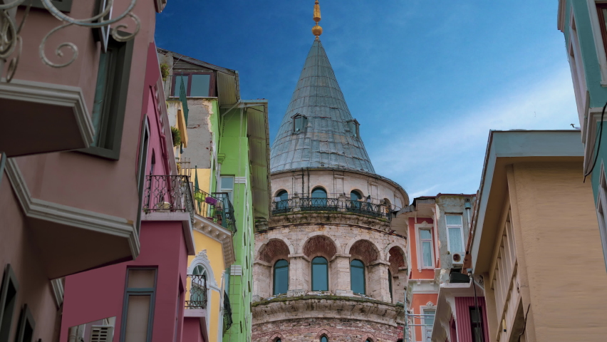 Galata tower in the historical center of Istanbul. Galatatower istanbul parallax concept