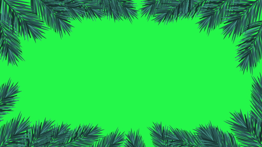 Christmas frame animation consisting of pine tree leaves on a green background. Christmas frame animation with key color.  Key color, Chroma key. Royalty-Free Stock Footage #1097784747