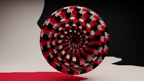 an animation of a 3d spiral. a black and red motion design background. looping abstract animation