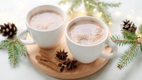 Hot chocolate. Warm cocoa winter drink video 4k