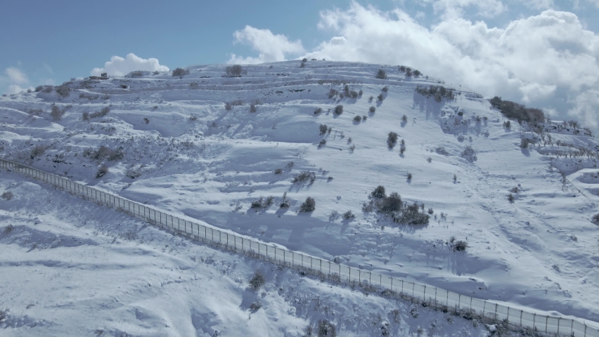 Ascending shot up the side of the ski resort on Mount Hermon