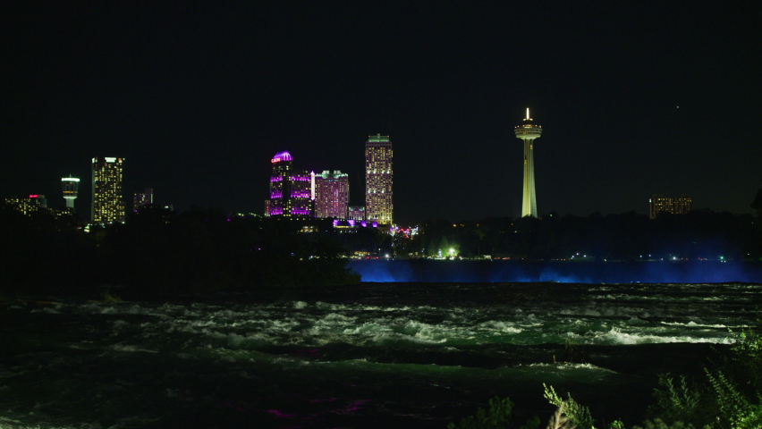 June 2018, Night view of Niagara River and Niagara Falls, Canada