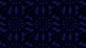 White and blue kaleidoscope pattern. Motion. Different ornaments with geometric shapes that change quickly in animation.