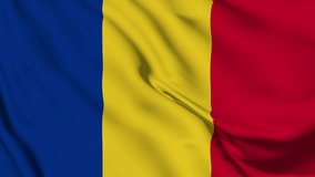 4K Ultra Hd 3840x2160. A beautiful view of Romania flag video. 3D flag waving seamless loop video animation.
