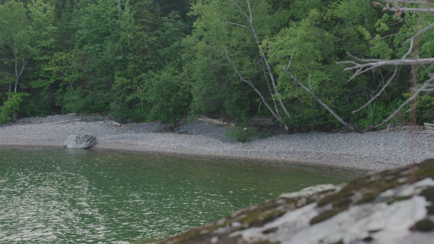 Emerald green calm inlet of water in Lake Superior in Michigan in summer