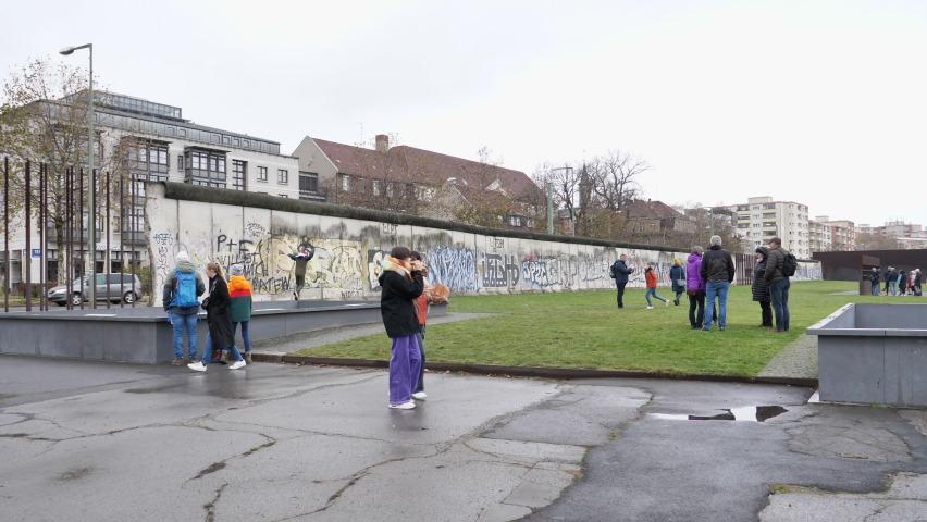 Berlin , Germany - 11 26 2022: People At The West Side Of Berlin Wall Memorial (Gedenkstatte Berliner Mauer)