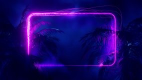 Dynamically drawn neon frame between palm trees. Infinitely looped animation. 3D Illustration - Powered by Shutterstock - Get 15% off with code: PIKWIZARD15