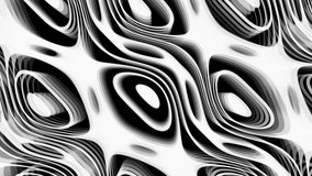 Monochrome abstraction of ornaments and patterns of lines and rays. Black and white looped background for music and video overlay. Hypnotic effect. VJ Loop. CG. 4K.