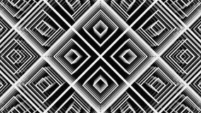 Monochrome patterns and ornaments of figures made of lines and bright rays. Black and white looped abstract background for overlay on video music. Hypnotic effect. VJ Loop. CG. 4K.