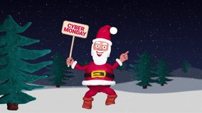 Seamless looping animation of a plasticine happy dancing Santa Claus with a Cyber Monday sign in a winter landscape including green screen and luma matte  - Powered by Shutterstock - Get 15% off with code: PIKWIZARD15
