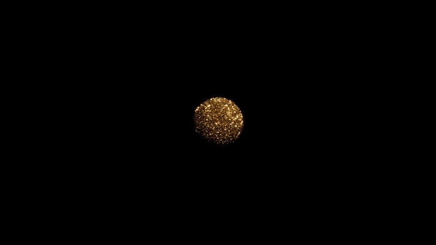 Cg animation of golden glitter explosion on black background. Slow motion with shallow depth of field. Has alpha matte Royalty-Free Stock Footage #1097819471