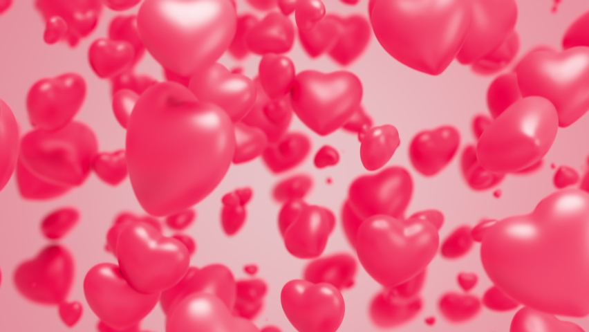 Flying hearts on pink background. Valentine day loopable backdrop. 3d render. 3D Illustration