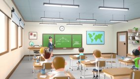 3d animated cartoon video of teacher explaining a lesson to the students