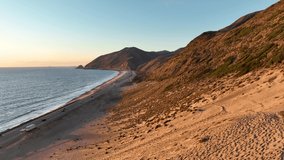 Ariel footage of sand dunes, Point Mugu, CA