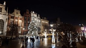 long market square and christmas tree in the night illumination for christmas. Gdansk, Poland. time lapse - Powered by Shutterstock - Get 15% off with code: PIKWIZARD15