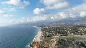 Panoramic drone view of the California coastline, Malibu, CA