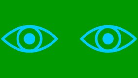 Animated blue two eyes are closing. blinks an eyes. Linear icon. Looped video. Vector illustration on green background.