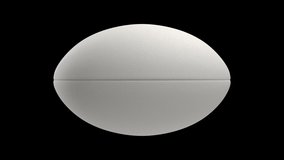 A seamlessly loop able animation of a generic white textured rugby ball spinning and rotating on black background - Powered by Shutterstock - Get 15% off with code: PIKWIZARD15