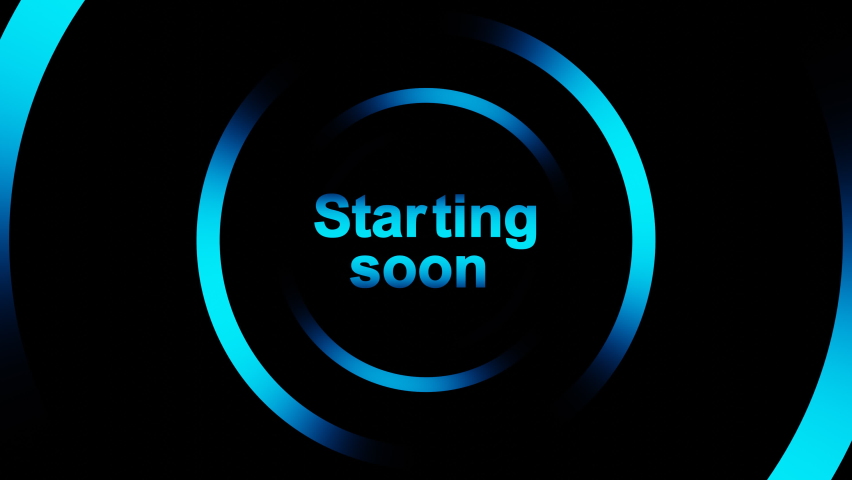 Blue lettering starting soon with loading circle tunnel seamless animation Royalty-Free Stock Footage #1097841403