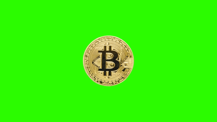 3D render of a smooth rotating Golden bitcoin (real coin, minted) on a green background, Bitcoin coin spinning, Gold Bitcoin in a 360-degree turn, Royalty-Free Stock Footage #1097845807