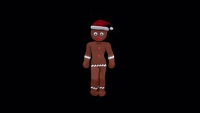Ginger Cookie Dance Christmas Concept, Animation.Full HD 1920×1080. 12 Second Long.Transparent Alpha Video.