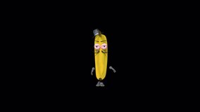 Cartoon Banana Dance, Banana Loop Dance, Animation.Full HD 1920×1080. 28 Second Long.Transparent Alpha Video.