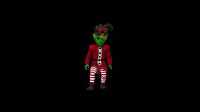 Green Elf Dance Christmas Concept, Animation.Full HD 1920×1080. 15 Second Long.Transparent Alpha Video