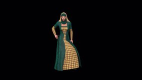 Medieval Woman Dance Halloween Concept, Animation.Full HD 1920×1080. 09 Second Long.Transparent Alpha Video.
