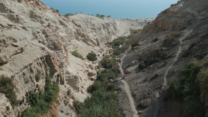 Aerial shot of Ein Gedi nature reserve in Israel