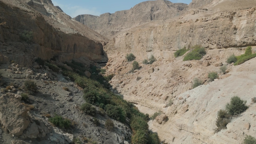 Drone shot of Ein Gedi nature reserve in Israel