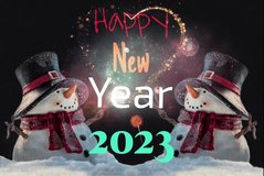 Happy New Year video card. Snowman, fireworks, heart shape. Cozy winter, home comfort, holidays concept. Animation video.