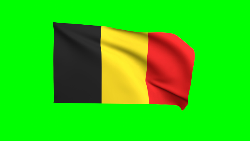 Belgium waving flag 3D animation on a green background. Belgian