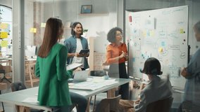 Diverse Group Adult Learners Listening to a Presentation from Female Renown Educator in Office Meeting Class Room. Business Coach Leads e-Commerce Courses, Educating Mature Students, Uses Whiteboard - Powered by Shutterstock - Get 15% off with code: PIKWIZARD15