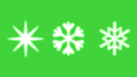 Three snowflakes swirl on a green screen. Fairy effect for Christmas. 3D loop animation.
