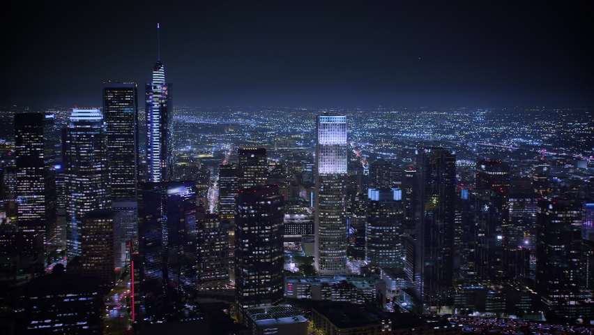 
Aerial View Of City Downtown on Clear Night, Los Angeles, California United states. Magnificent shot of Skyscrapers in LA Financial District. Shot on Helicopter in 8K. Blurred Brands and Logos Royalty-Free Stock Footage #1097878267