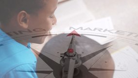 Animation of compass with text over african american boys reading book. Global education, learning and digital interface concept digitally generated video. - Powered by Shutterstock - Get 15% off with code: PIKWIZARD15
