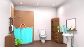 3d illustration design of man having a shower in the bathroom- 3d animated cartoon short video 