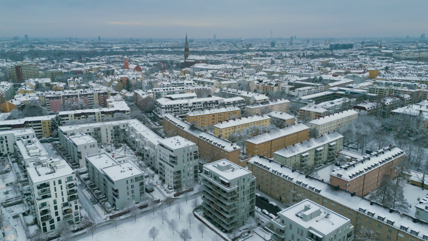 Munich drone aerial view at winter snow germany, munich panorama. Royalty-Free Stock Footage #1097892179