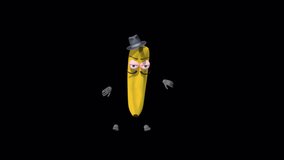 Cartoon Banana Dance V, Animation.Full HD 1920×1080. 23 Second Long.Transparent Alpha Video.