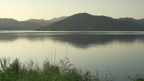 Mountain Nature landscape around reservoir and warm evening time moment