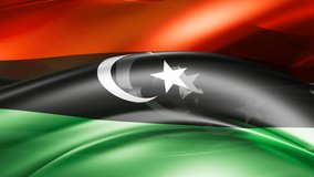 State of Libya flag shiny glass smooth overflow abstract shape waves moved infinite loop video background