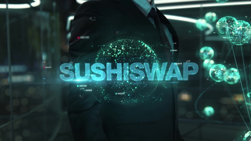 Businessman with Sushiswap hologram concept