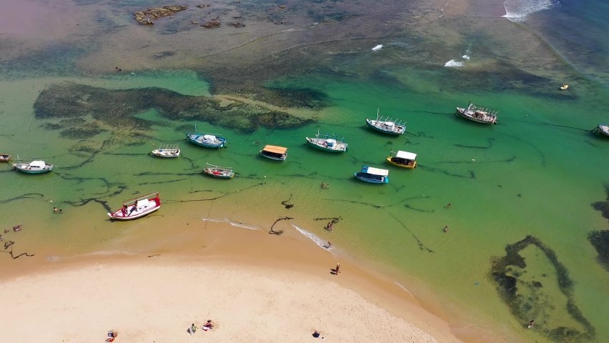 Boats Harbor At Salvador Bahia Brazil. Seascape Beauty In Nature. Turquoise Landscape Beach Sand Amazing. Turquoise Seaside Beach Sand Waterside Coast. Turquoise Amazing Islands Wavy. Salvador Bahia.