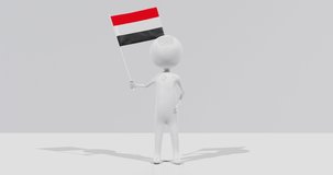 Flag of Yemen. 3D Character holding and waving flag 4K UHD 60FPS